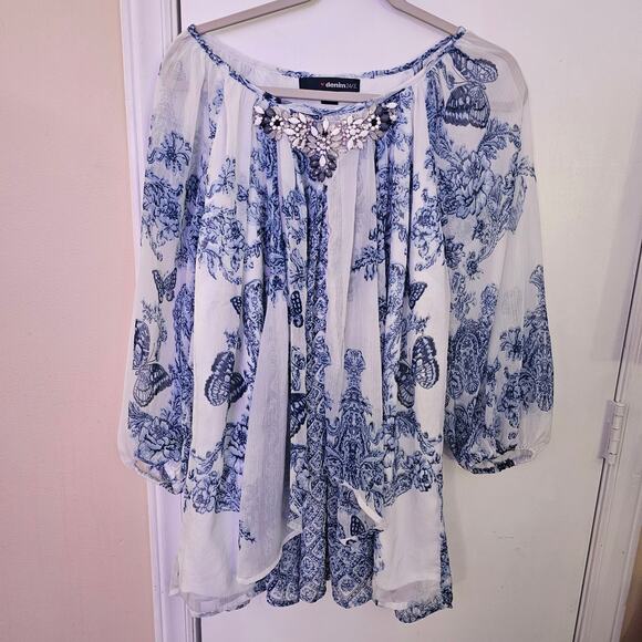 Women's Jewel Embellished Peasant Whimiscal Top Size 14W Boho Fairy Dainty - Picture 1 of 8